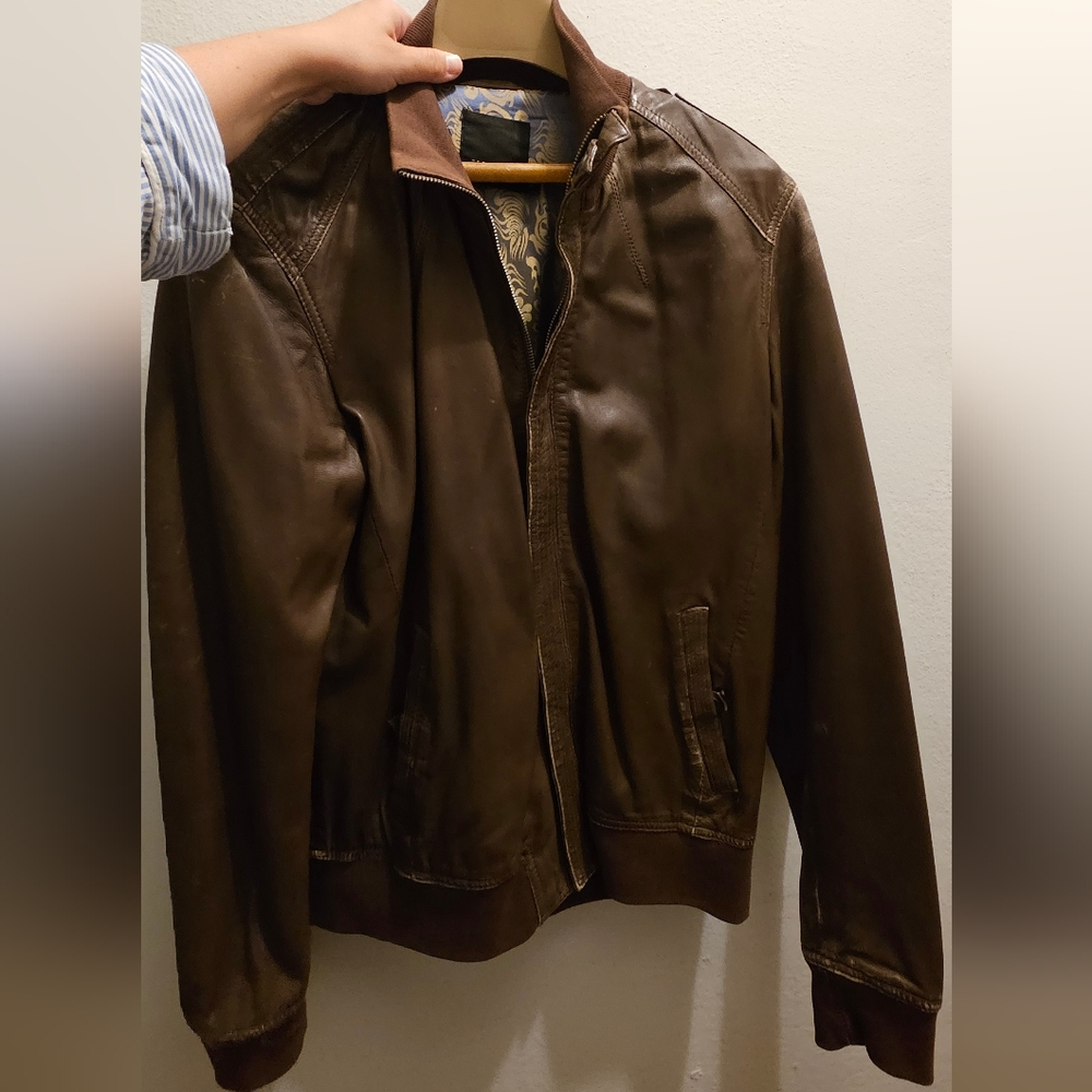 Ted Baker Dark Brown Leather Bomber Jacket